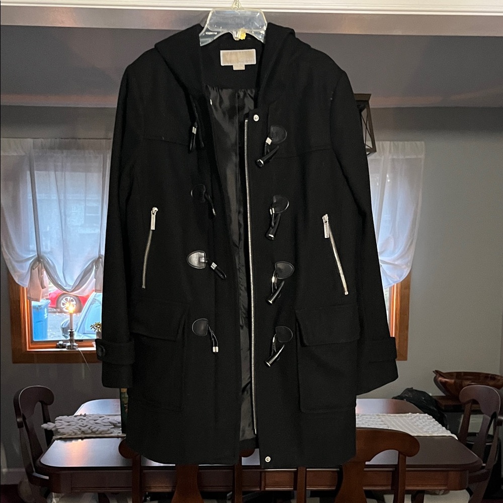 Michael Kors Black Hooded Coat with Toggle Closures